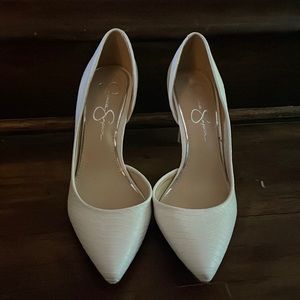 textured white Jessica Simpson heels